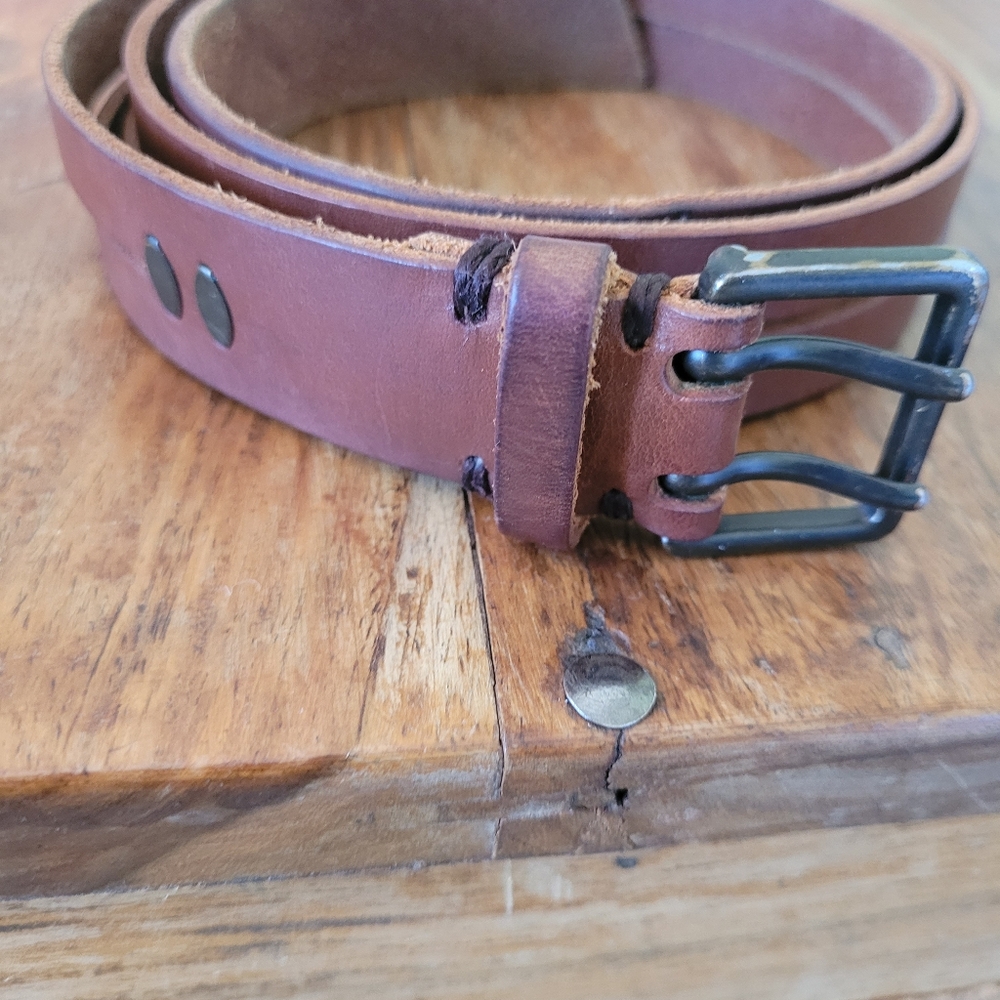 VTG Treasure & Bond Womens Brown Leather Double Prong Belt Split Back Y2K